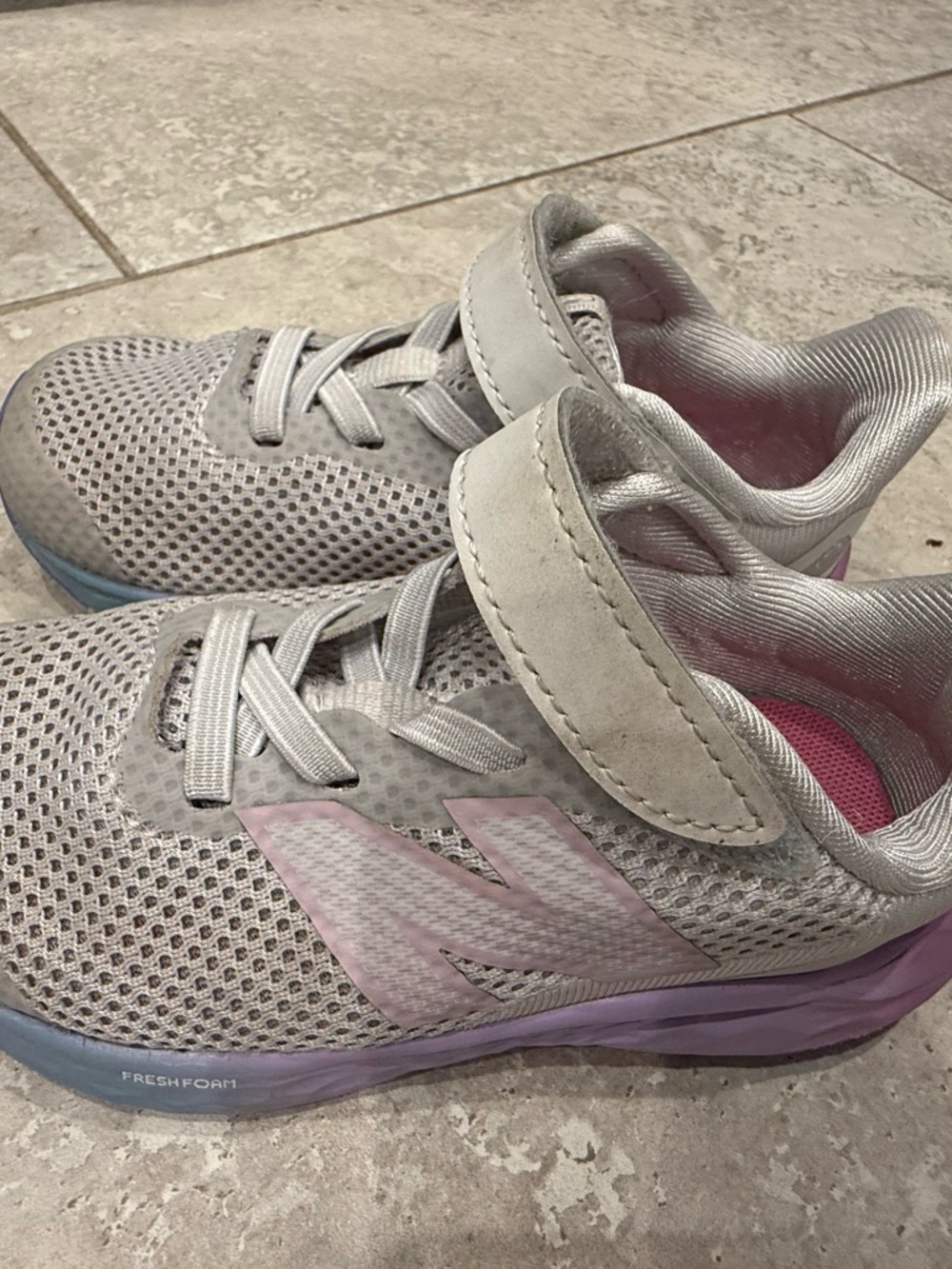 New Balance Kids Gray and Pink Mesh Sneakers